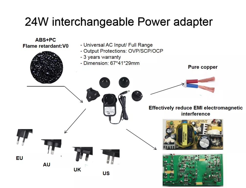 Internal disassembly 24w 12v 2a power adapter
